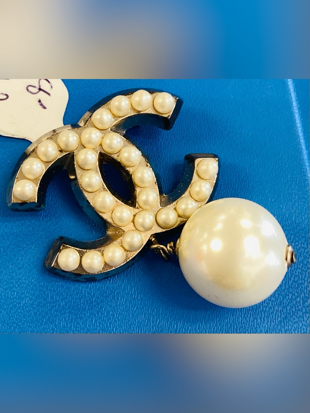 Vintage Chanel Interlocking CC Pearl Drop Brooch Pin